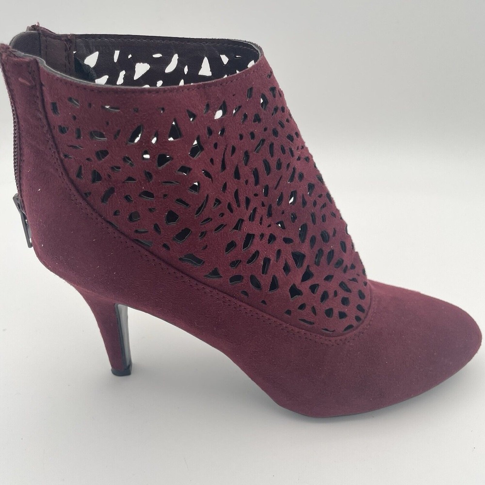 Woman's Burgandy Suede IMPO Taisa Half Boots Zipper‎ Cutouts Size 7.5